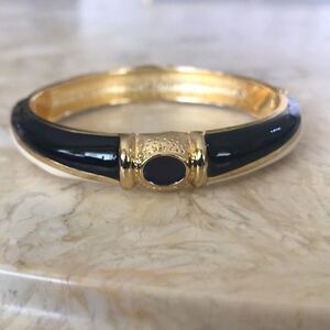 JTF Enamel & Gold Tone Hinged Cuff Beacelet
